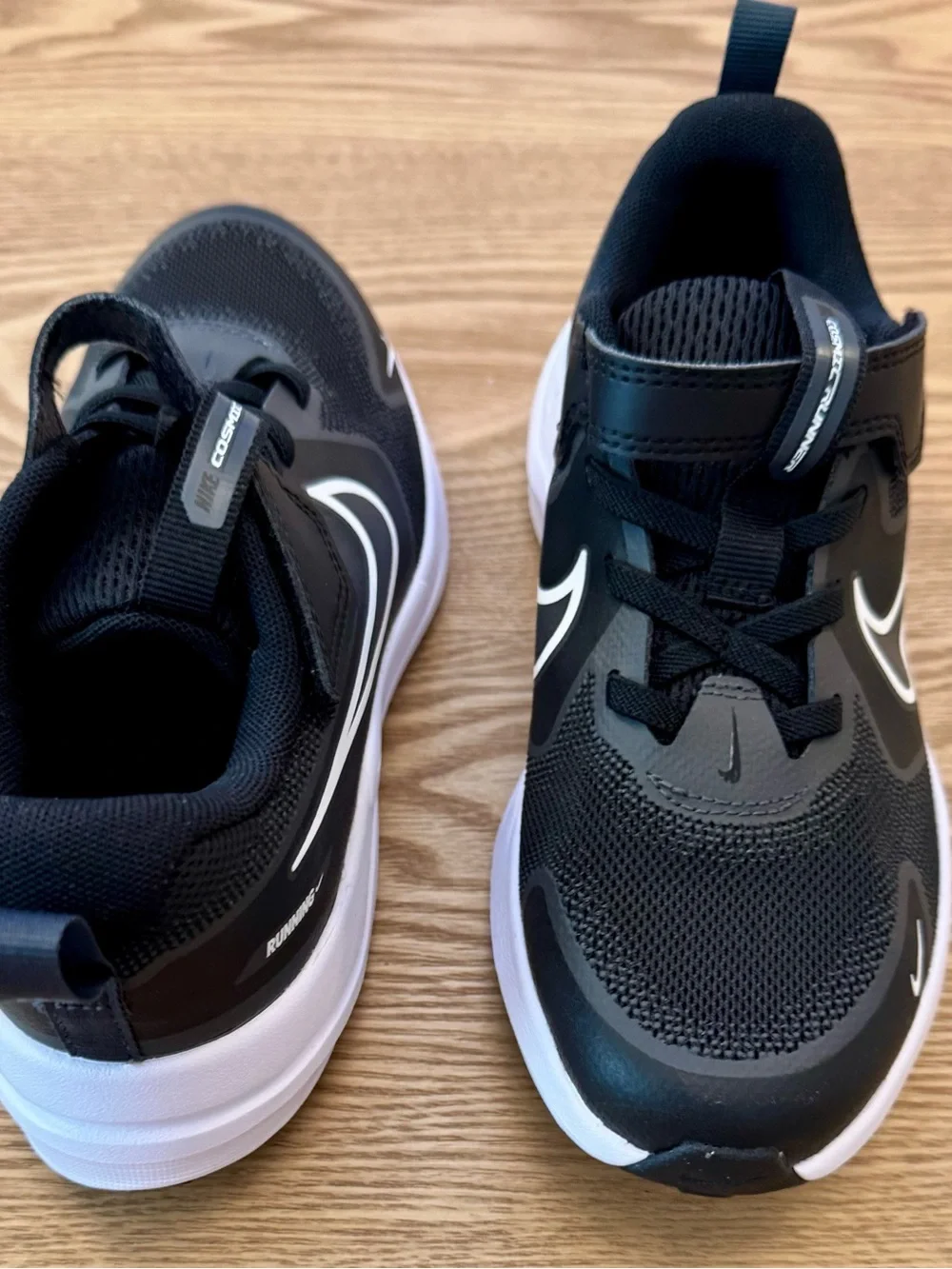 Nike Black and White Youth Athletic Sneakers with Hook-and-Loop Strap